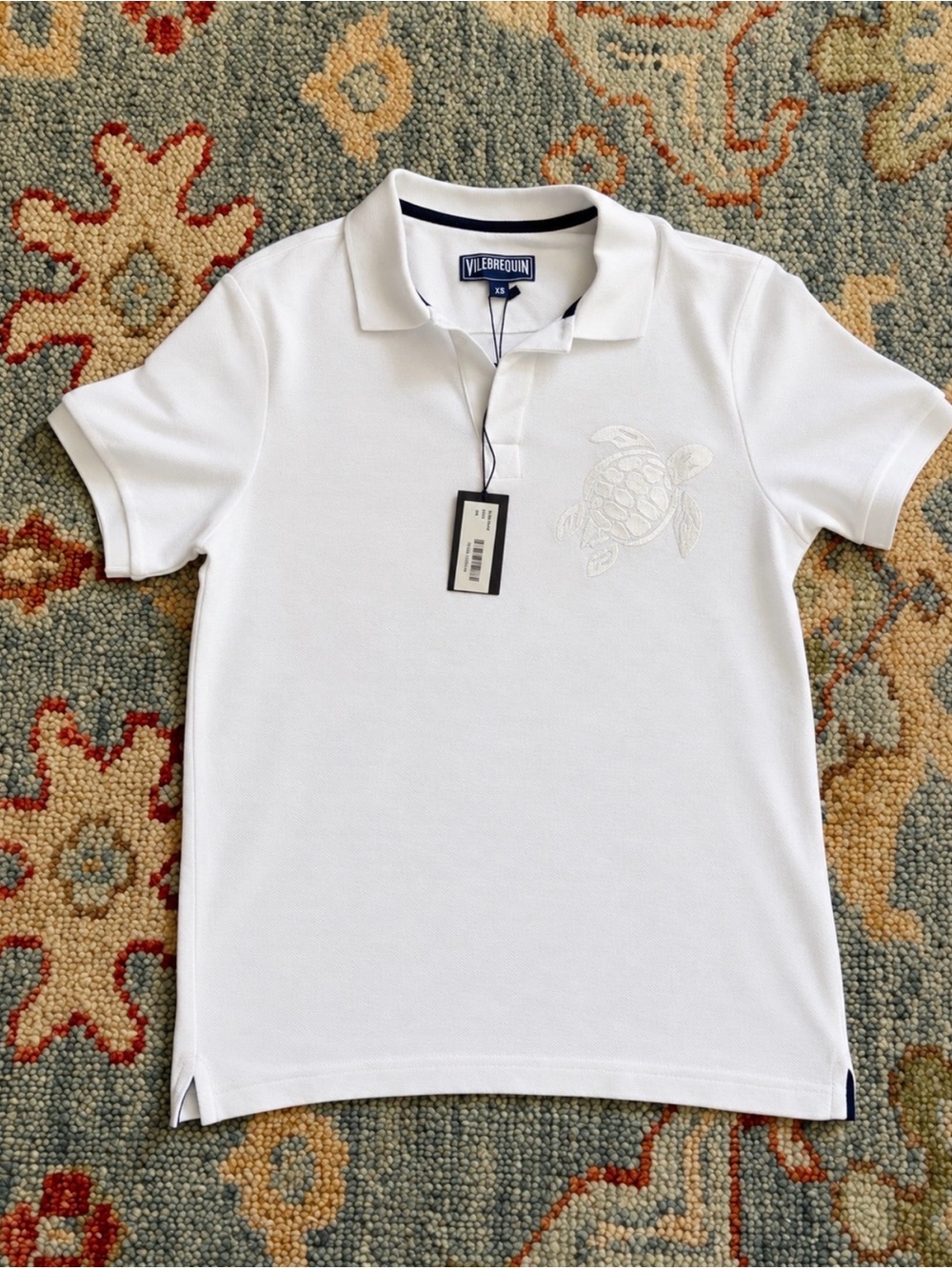 Vilebrequin White Polo with Turtle Embroidery on front and large logo on back